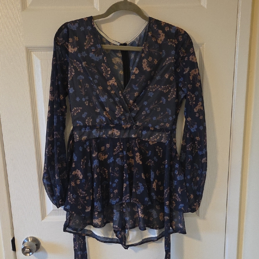 Maddox Floral Long Sleeve Wrap Romper - Picture 3 of 9